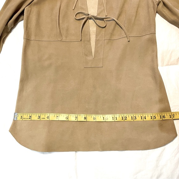 Theory Boho Leather Top with two leather corded bows Size M - Carmel color - Picture 9 of 17